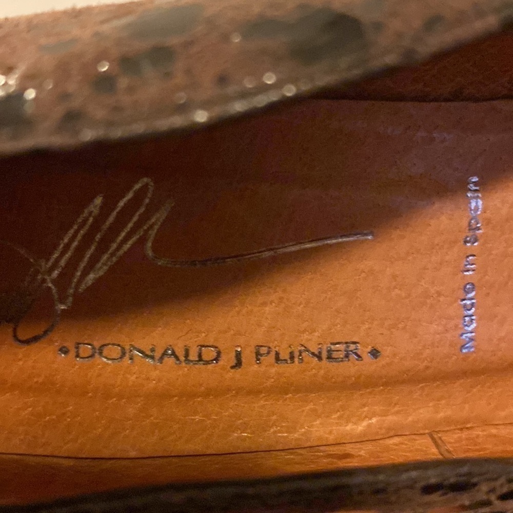 🎉HP Donald J Pliner Leather Shoes Sz 7, TwoTone Brown, chunky 4” “Casey” - Picture 9 of 17